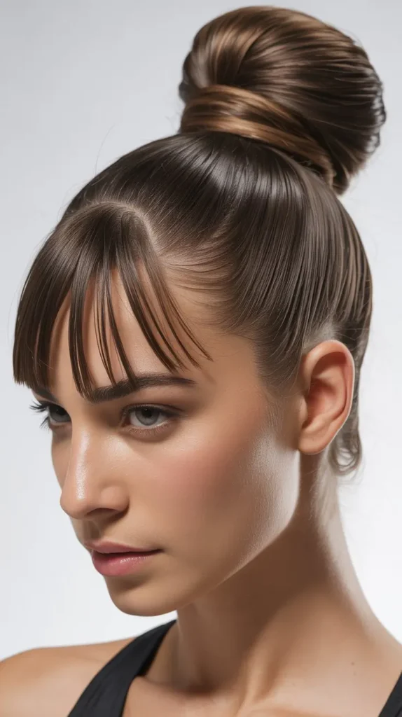 Parted Bangs with Gelled Bun