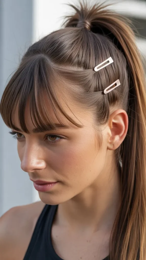  Clipped-Back Bangs with Ponytail