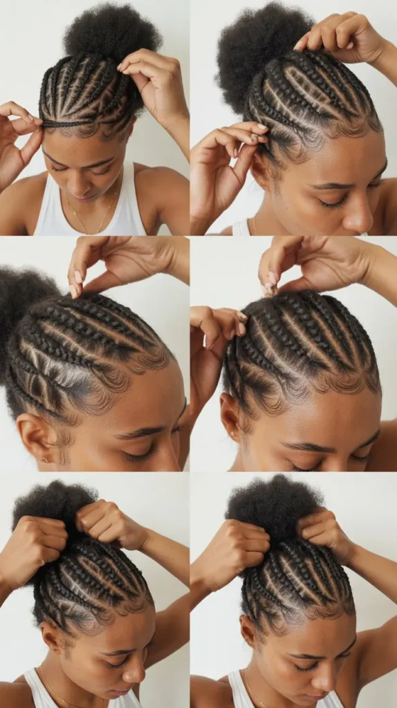 Cornrows into Bun or Ponytail
