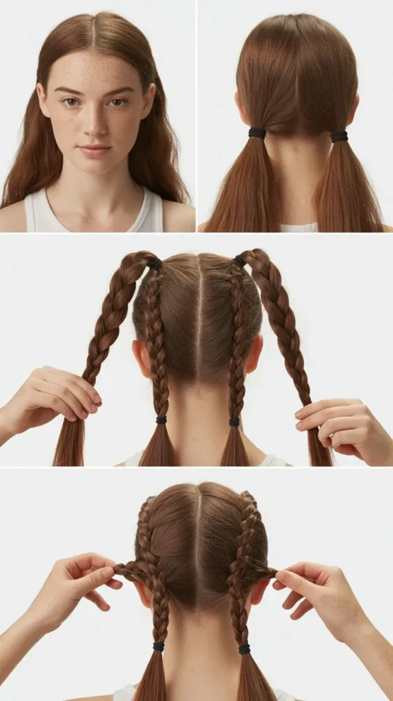  Double Pigtail Braids (Fast Version)