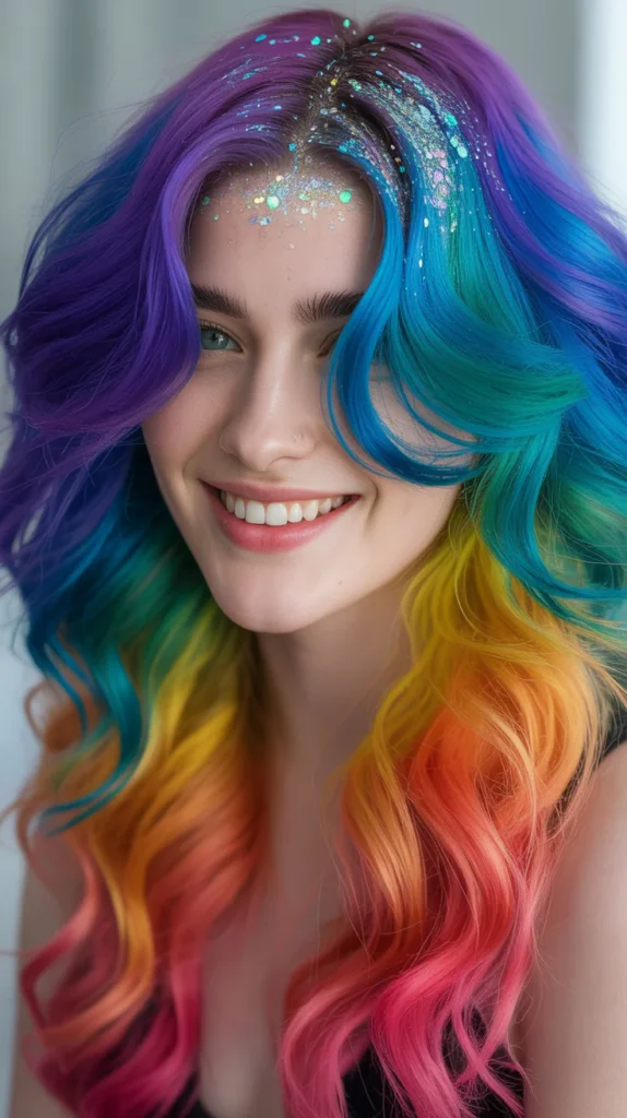 Rainbow Hair with Glitter Roots