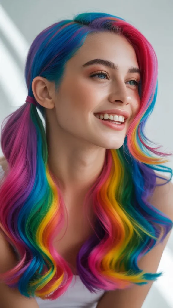 Rainbow Streaked Ponytail