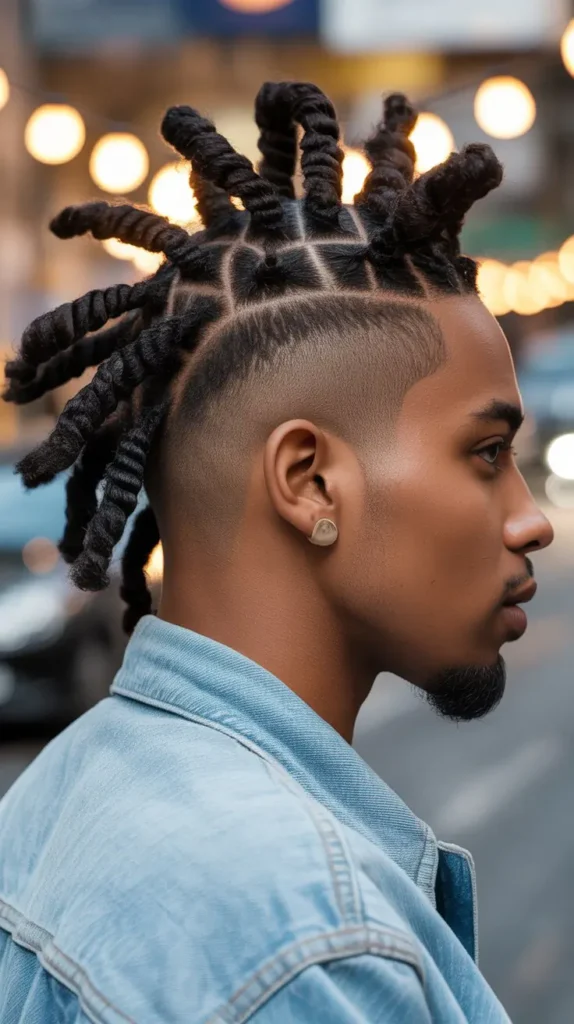 Short Twists with Burst Mohawk Fade