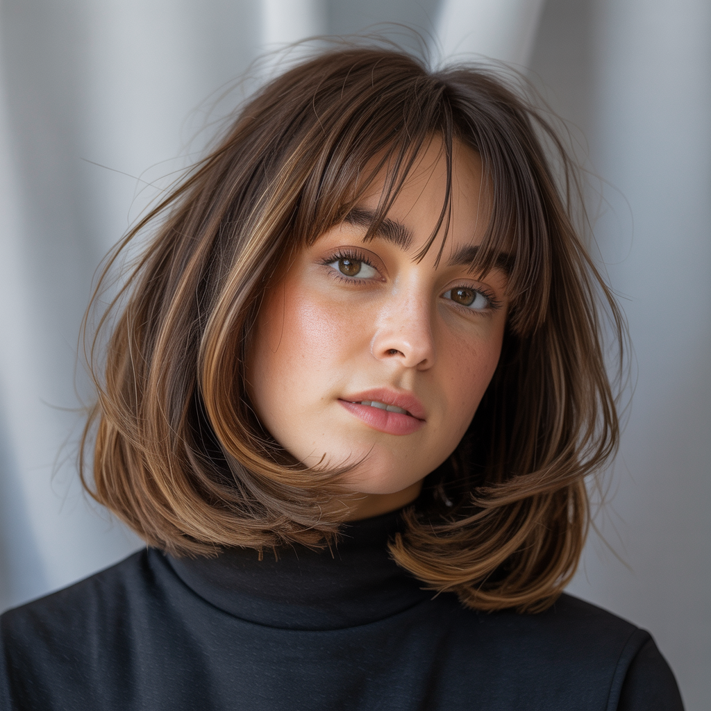 Layered Lob with Curtain Bangs
