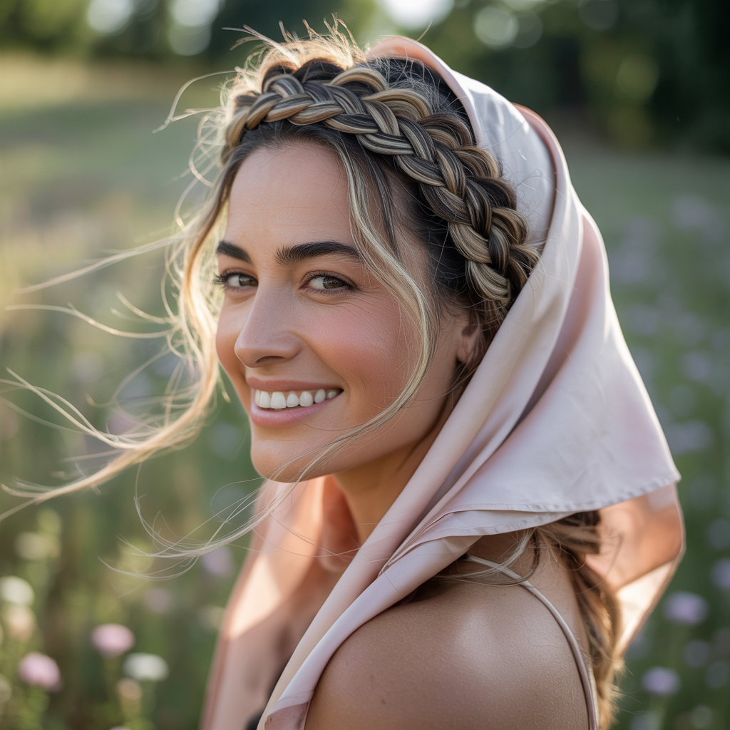 Braided Crown with Scarf Wrap