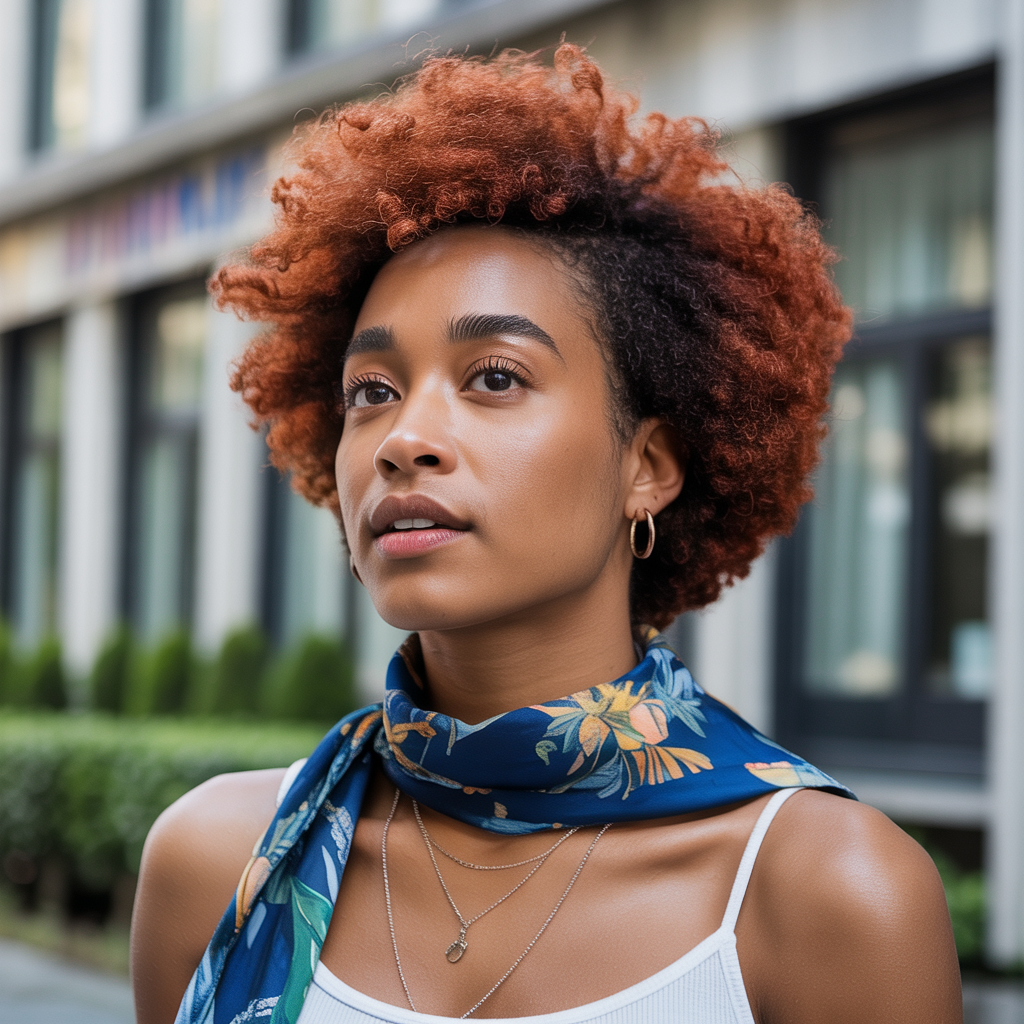 Short Afro with Edge Scarf