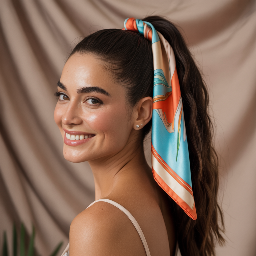 Sleek High Ponytail with Scarf Tie