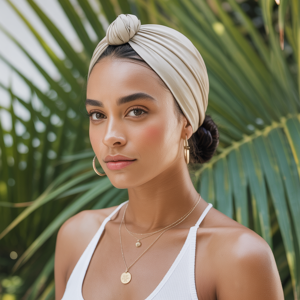 Sleek Low Bun under Turban