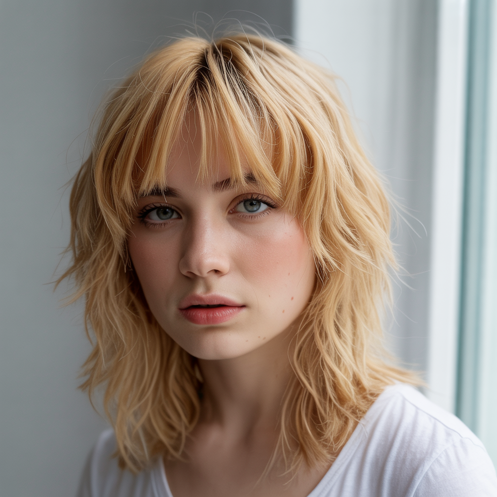 Shaggy Blonde Hair with Textured Bangs