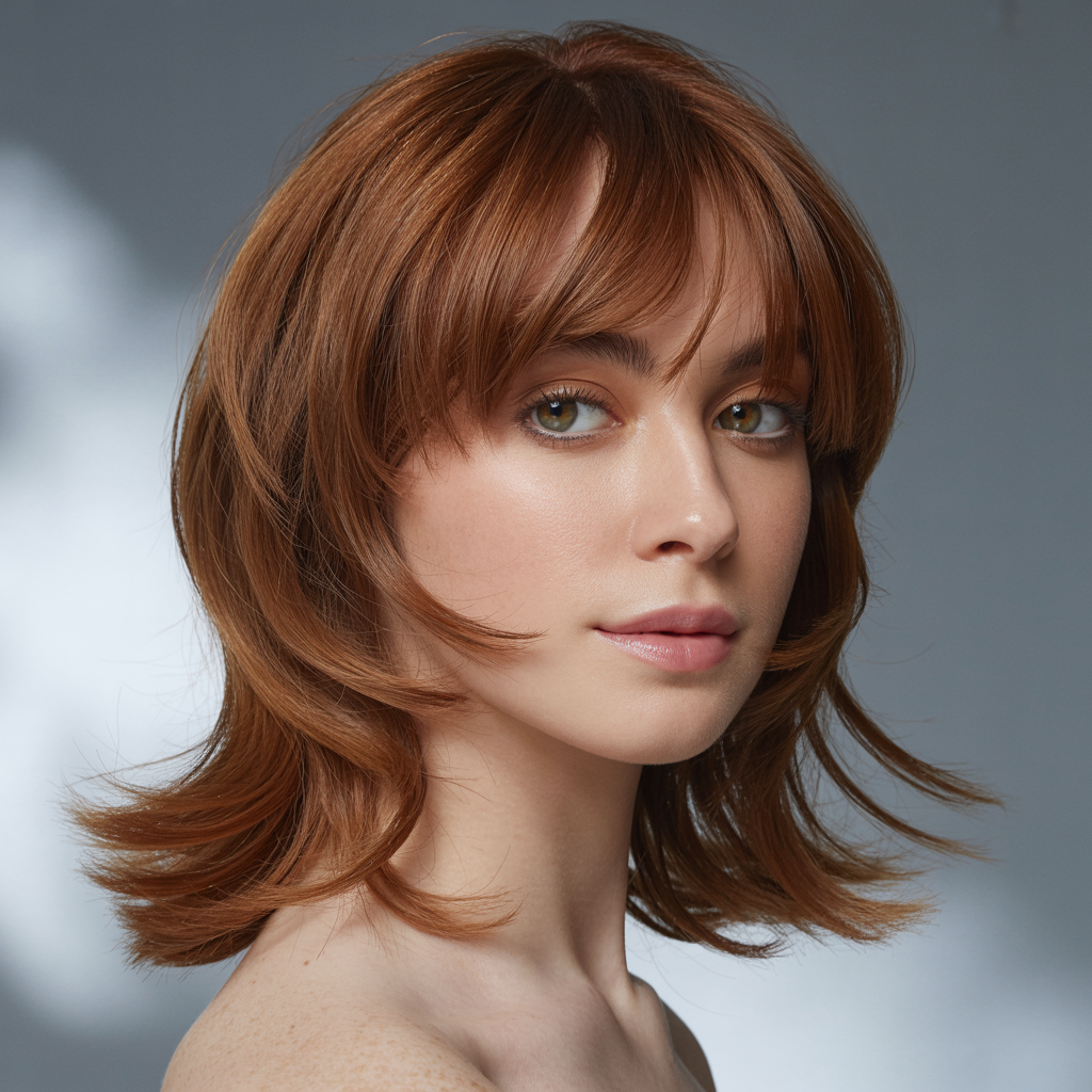  Face-Framing Layers with Feathered Bangs