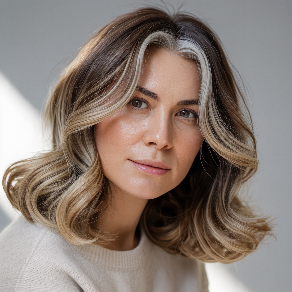  Caramel Blonde Balayage: Soft Dimension for Grey Blending