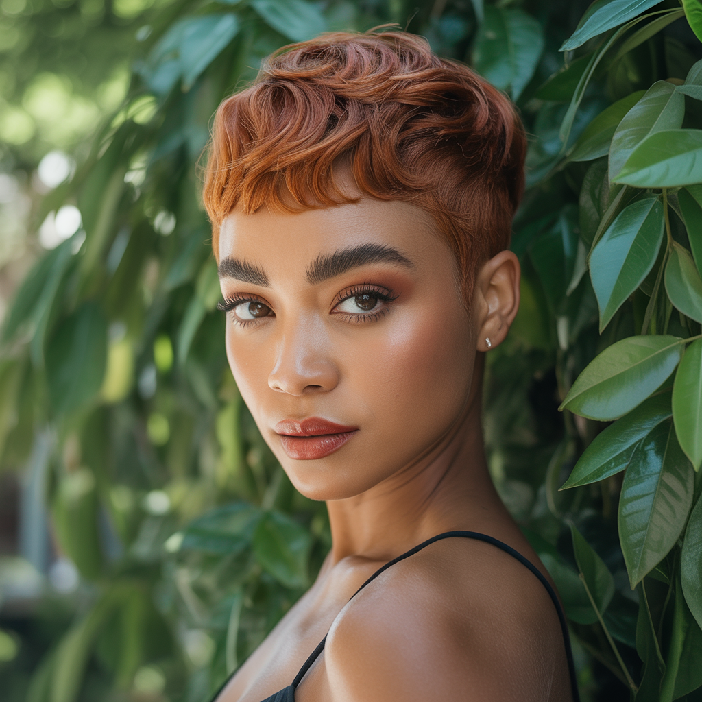  Ginger Brown Pixie with Micro Fringe