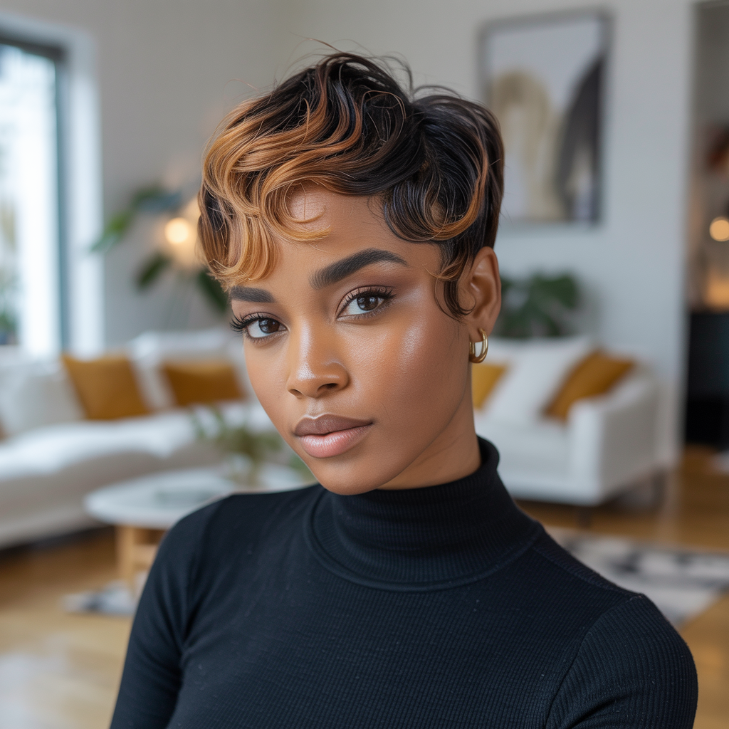 Brown Pixie with Subtle Caramel Ombre