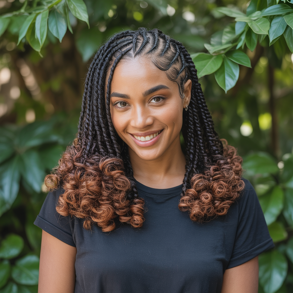  Cornrows with Curly Ends