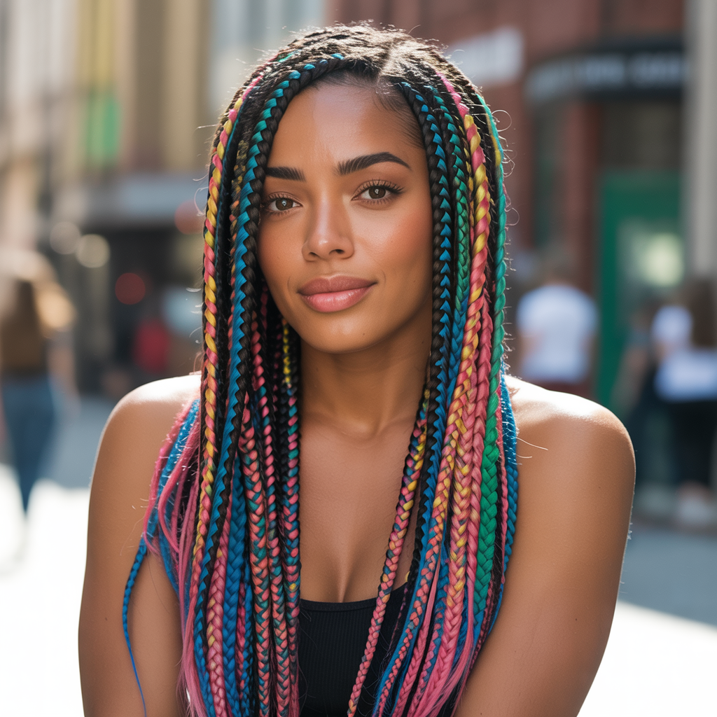  Box Braids with Colored Extensions