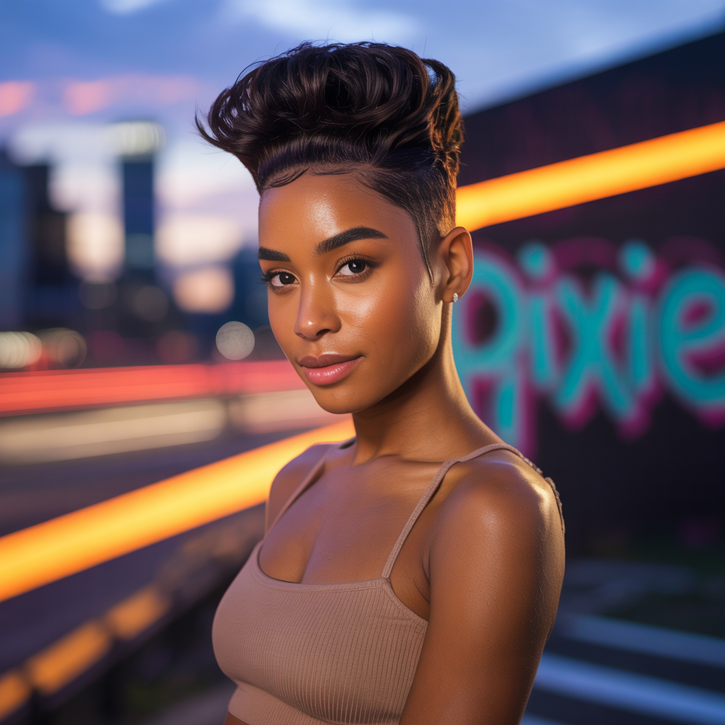  Pixie with Temple Fade and Brown 