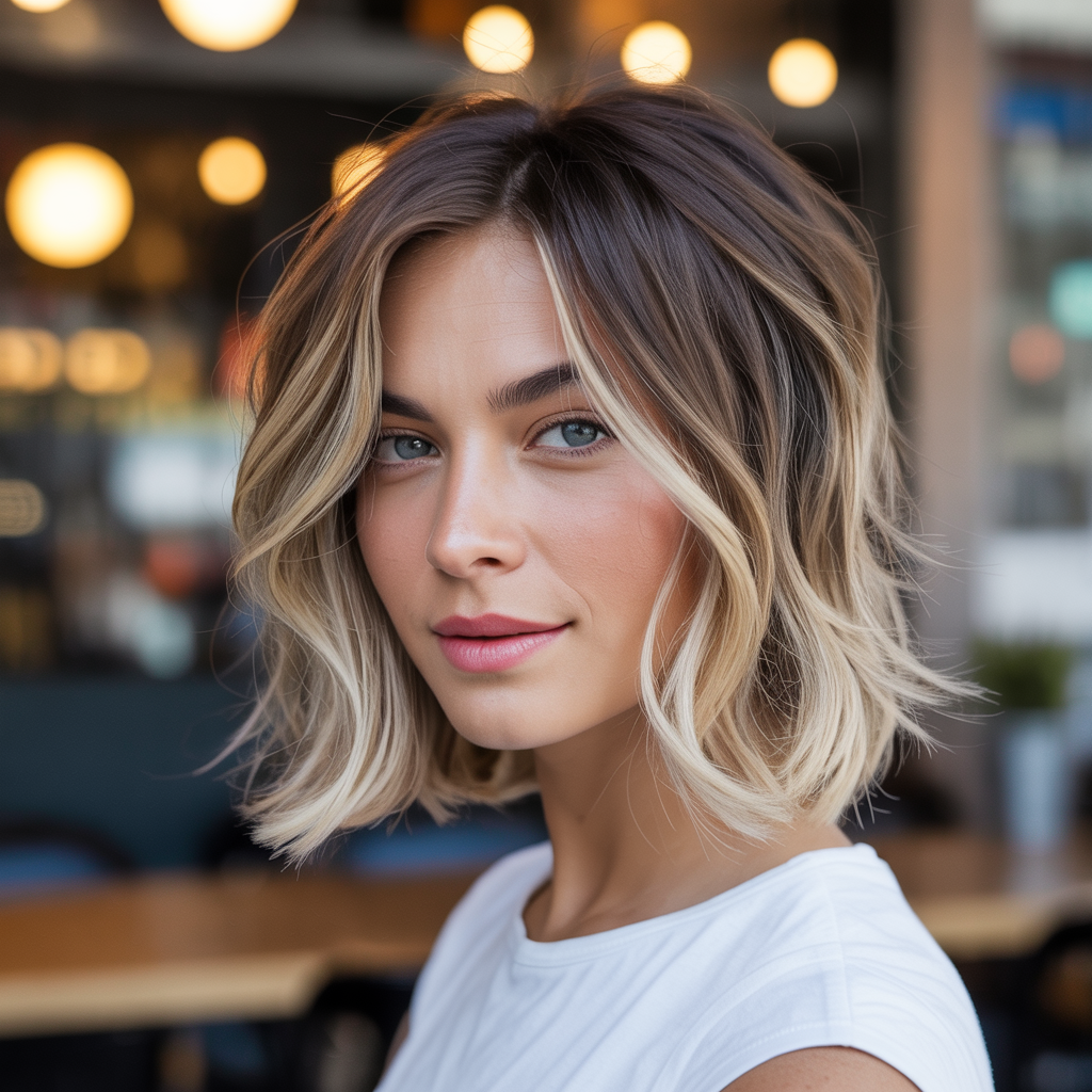  Layered Lob with Blonde Ombre