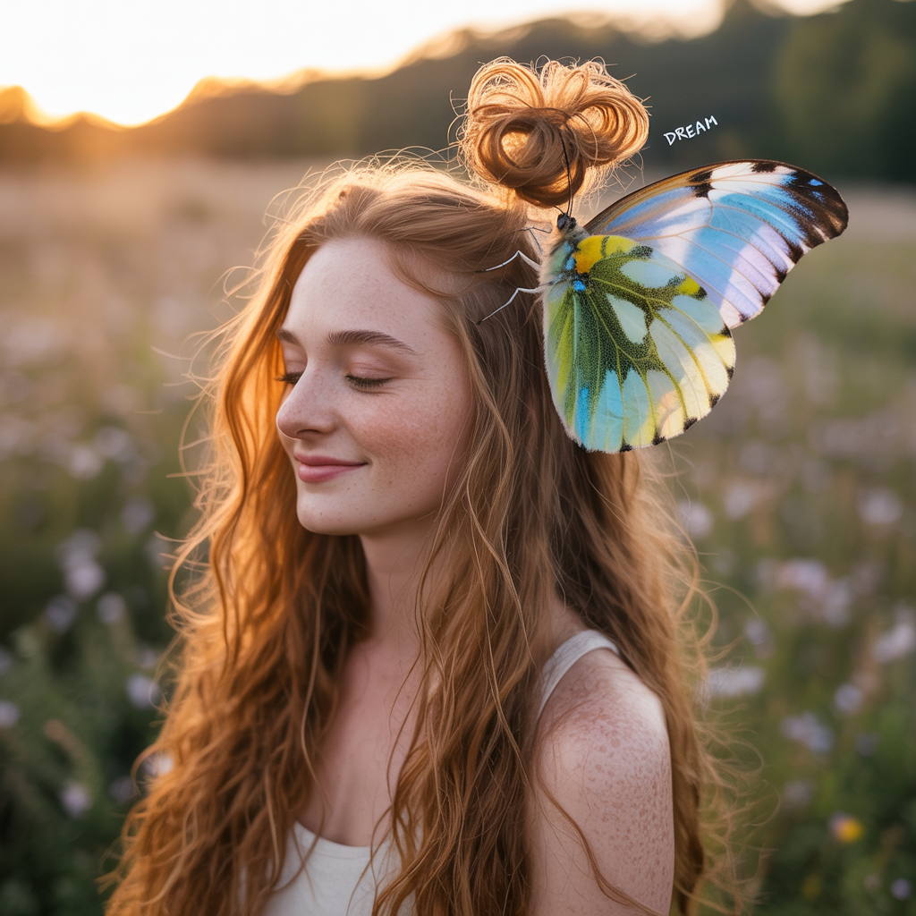 Bouncy Curly Butterfly with Messy Top Knot/Bun
