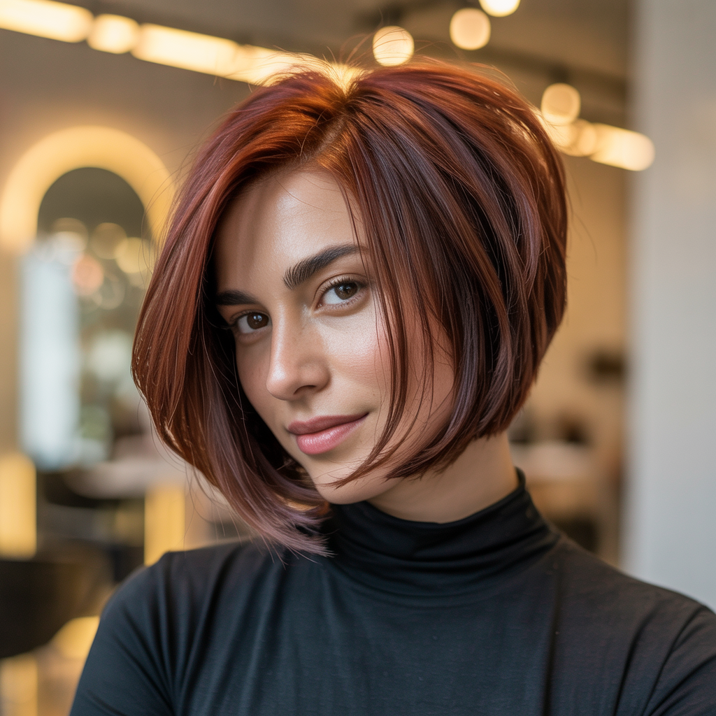 Angled Bob with Deep Layers at the Nape