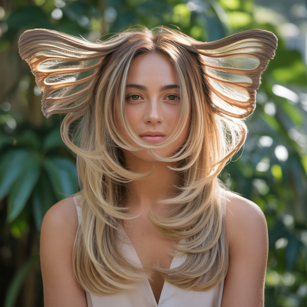  Dynamic Butterfly with Face-Framing Layers Starting at Jawline