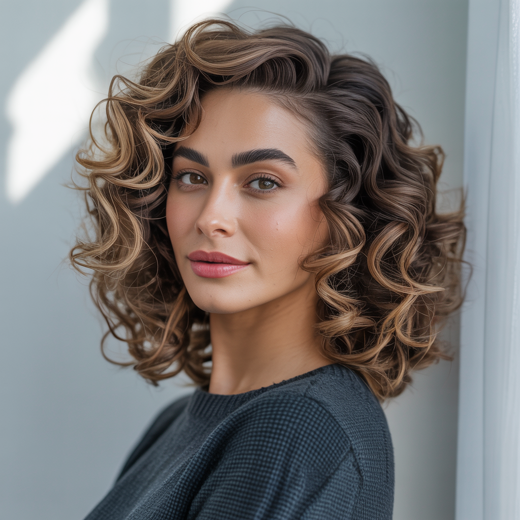 Curly Butterfly with a Deep Side Part for Dramatic Flow