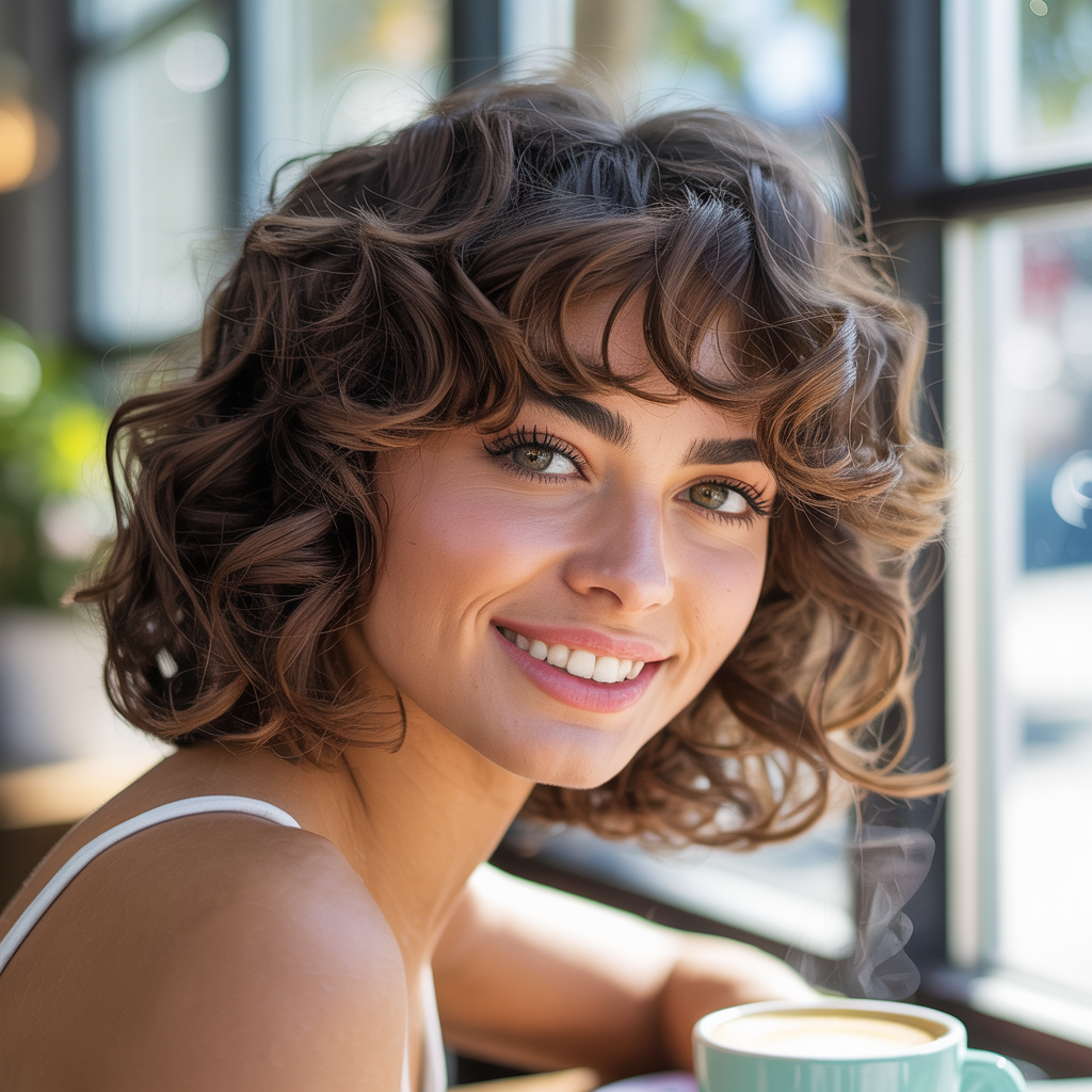 Curly Butterfly Cut with Curly Bangs