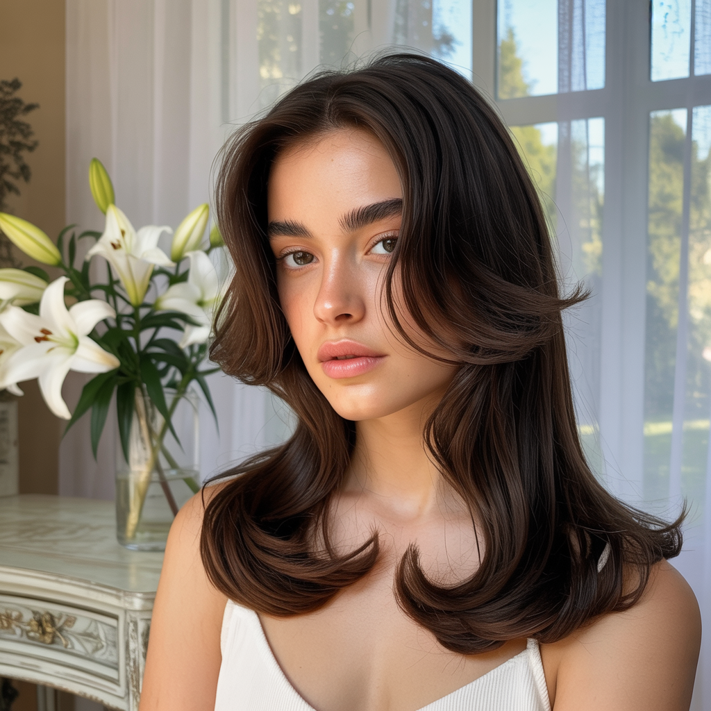 Long Butterfly Cut with Tucked-Behind-Ear Layers