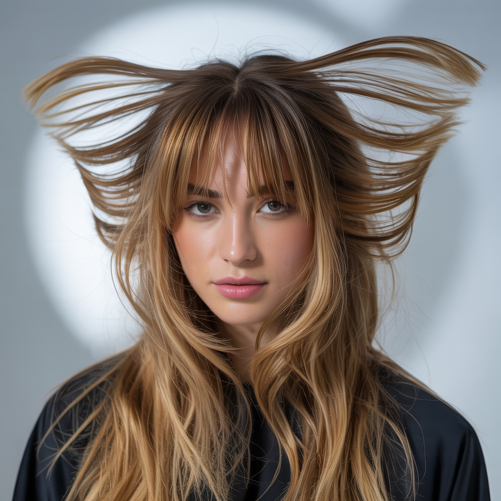 . Butterfly with Center-Parted Whispy Bangs