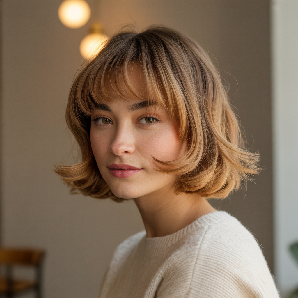 Short Butterfly Cut for Square Faces with Soft Fringe
