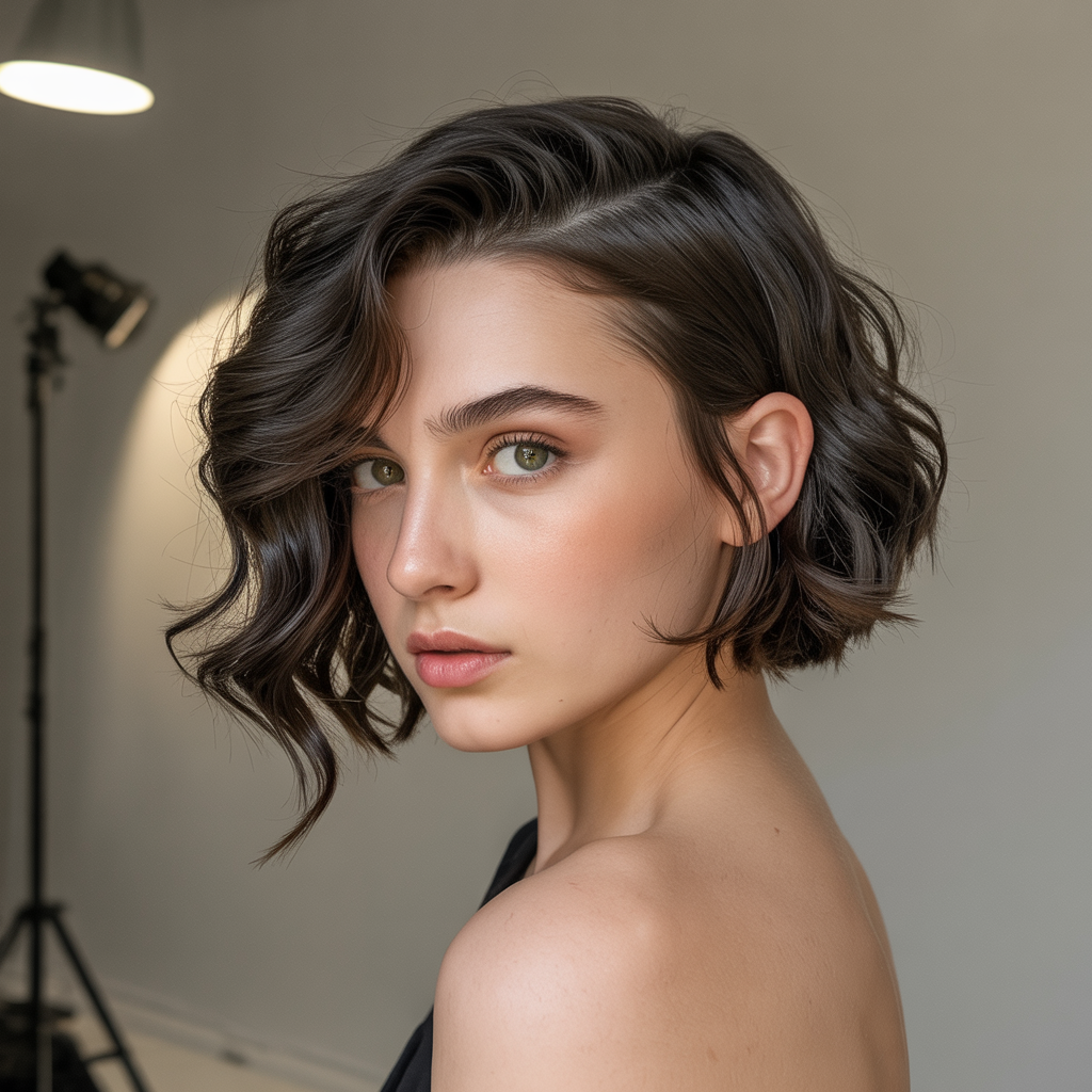 Wavy Butterfly Cut with Deep Side Part