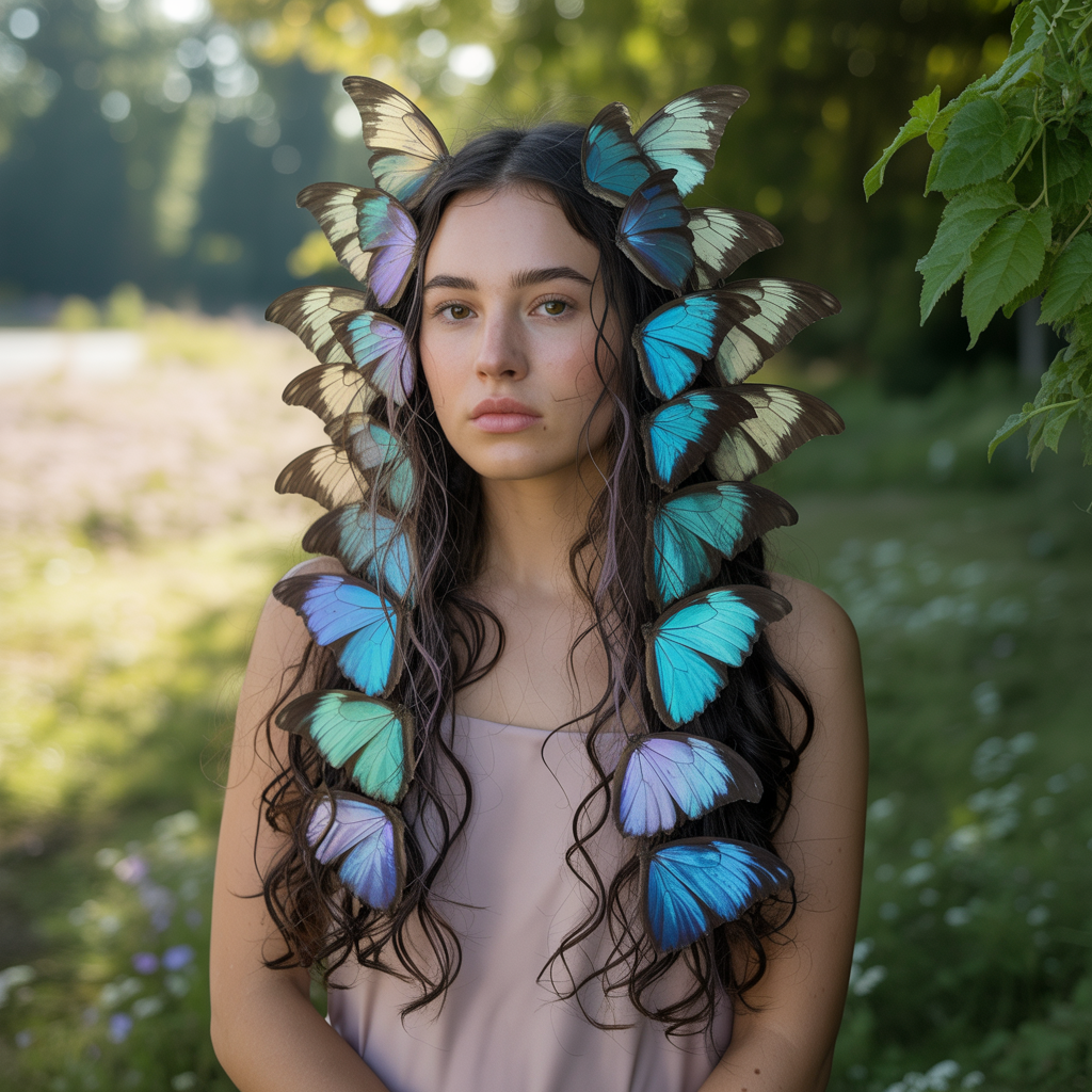 Dynamic Butterfly with Long, Flowing Layers Throughout