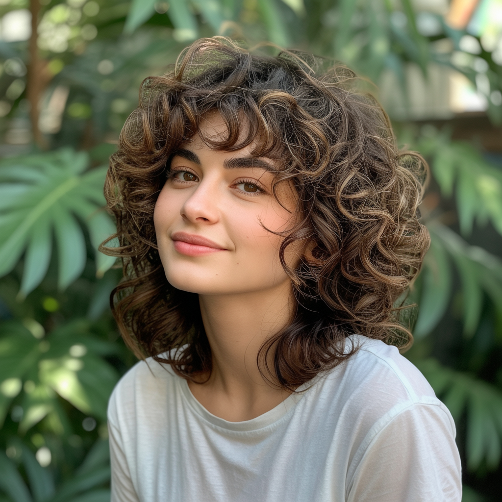 Curly Butterfly with Short, Playful Bangs