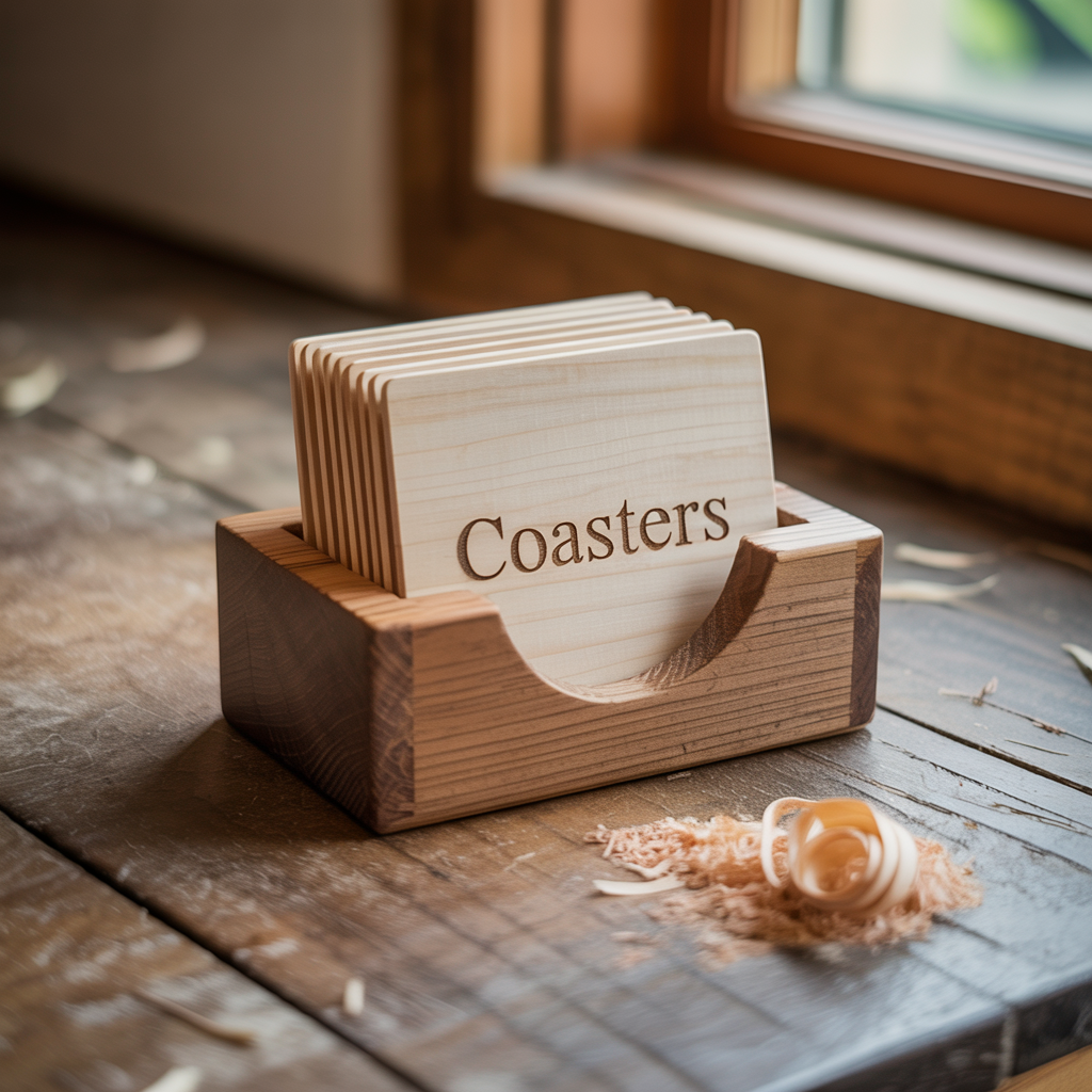  Wooden Coaster Set with Holder