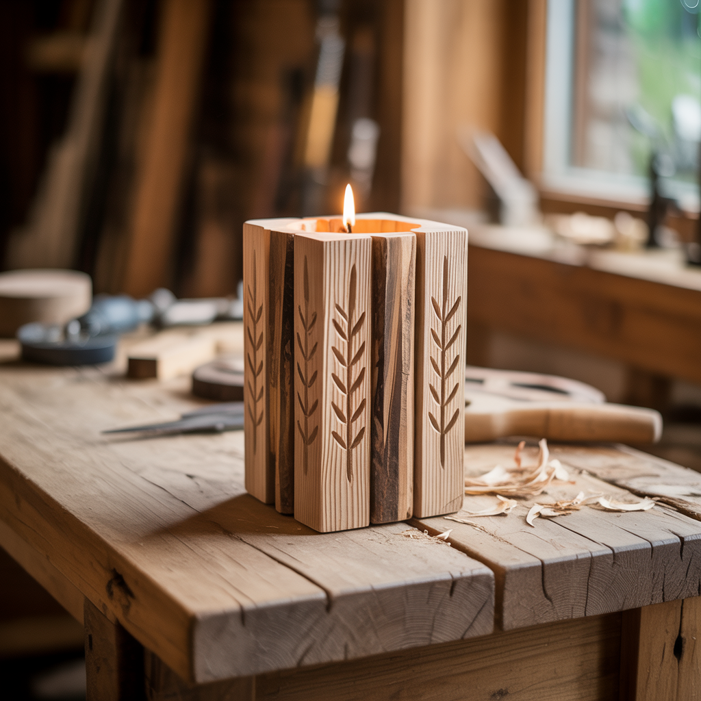 Rustic Wooden Candle Holder