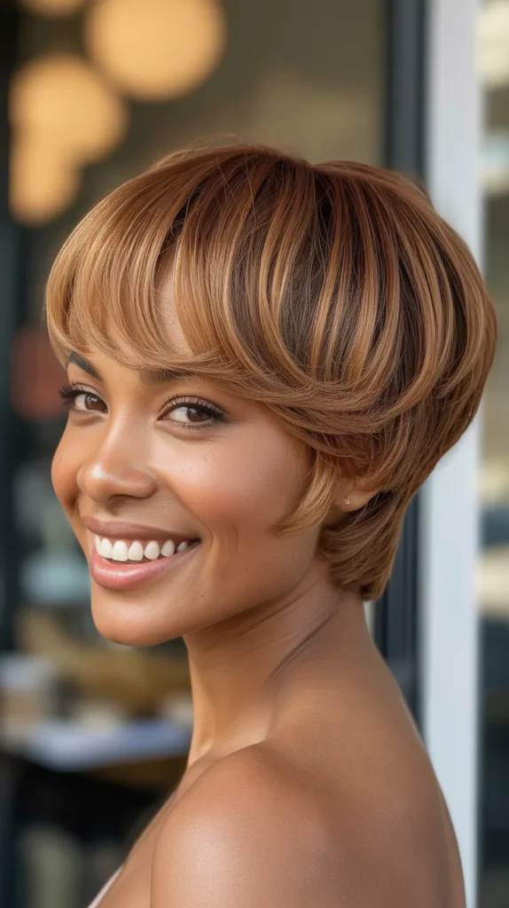 Sandy Brown Pixie with Side-Swept Bangs
