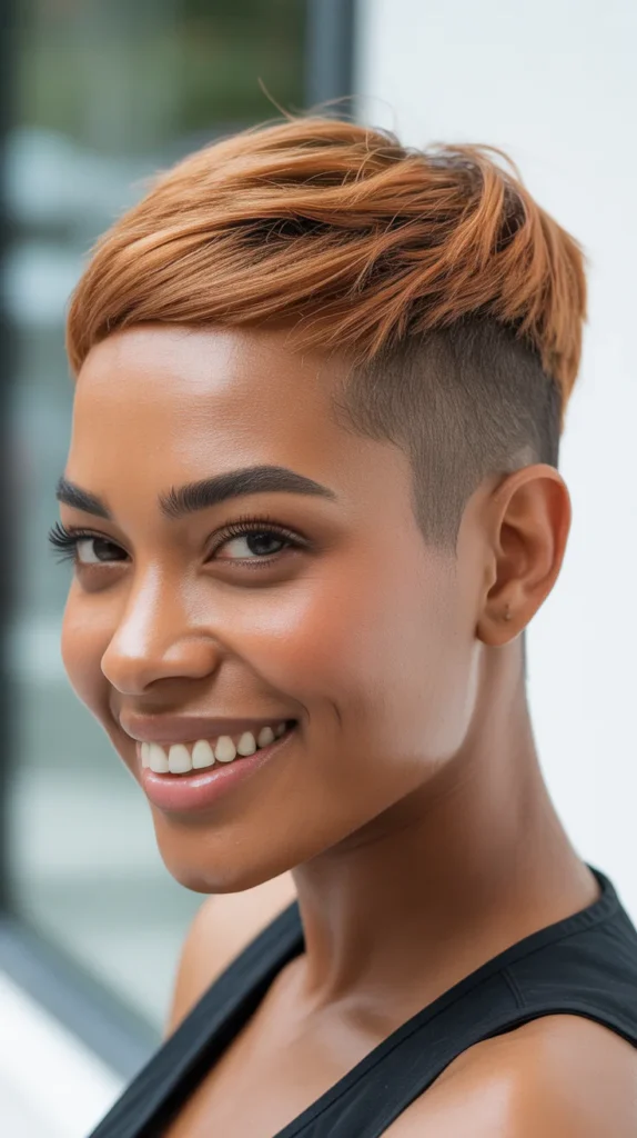Pixie with Shaved Sides and Sandy Brown Top