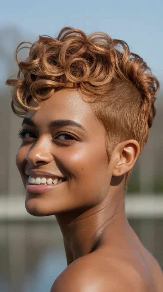 Sandy Brown Pixie with Voluminous Swoop Bangs