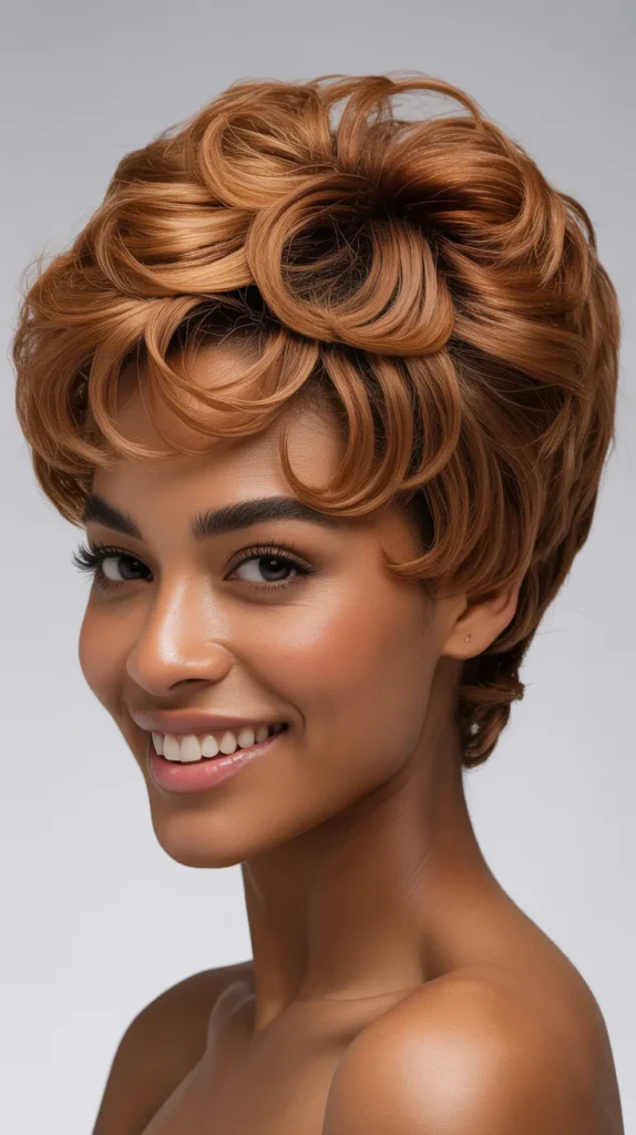 Voluminous Sandy Brown Pixie for Curls
