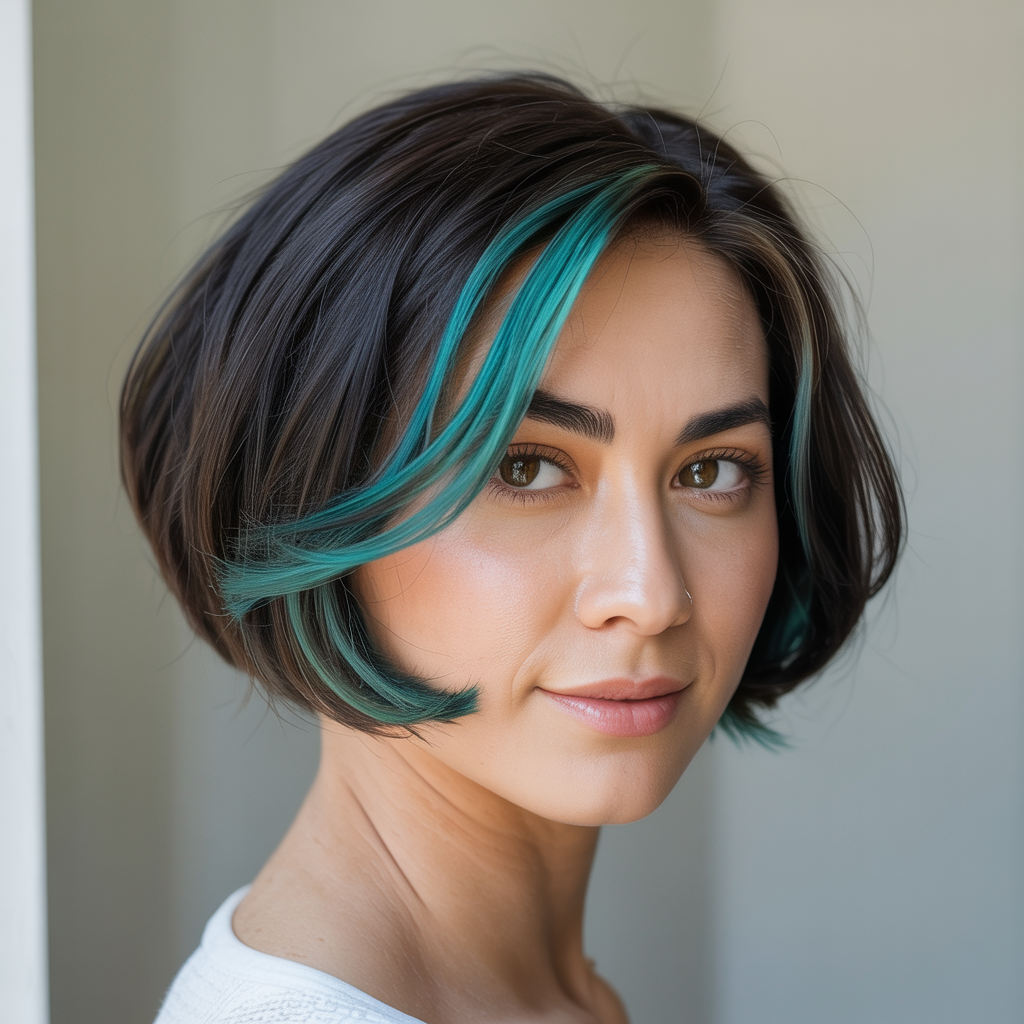 Soft Black with Teal Peekaboo Highlights