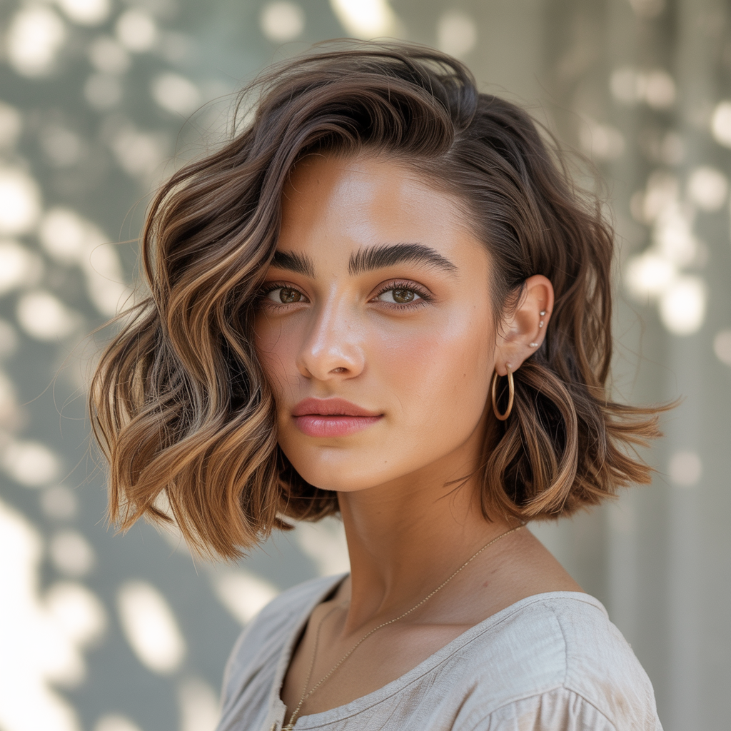 Boho Choppy Bob with Loose Waves