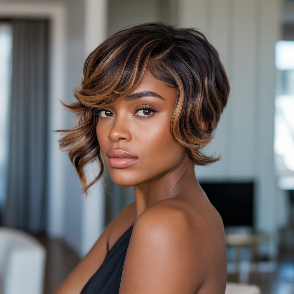 Pixie with Longer Top and Brown Highlights: Versatile and Chic