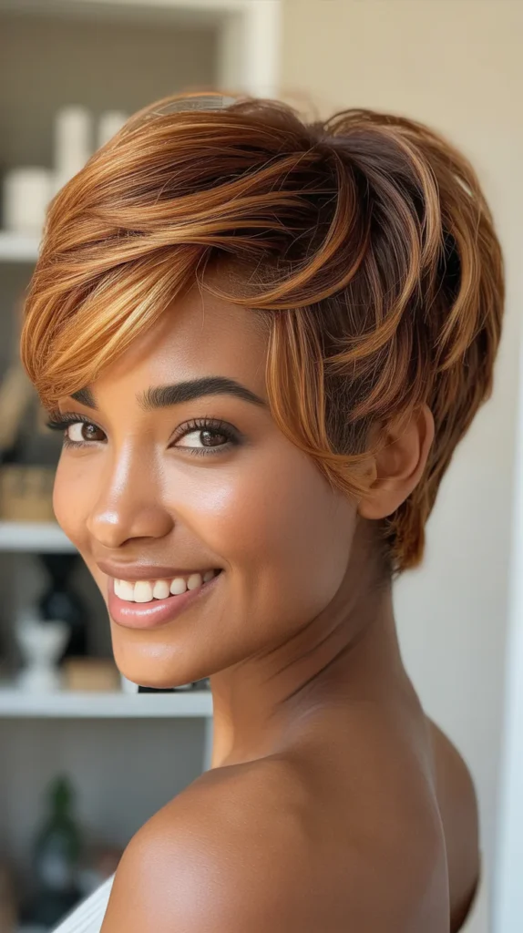 Sandy Brown Pixie with Deep Golden Undertones