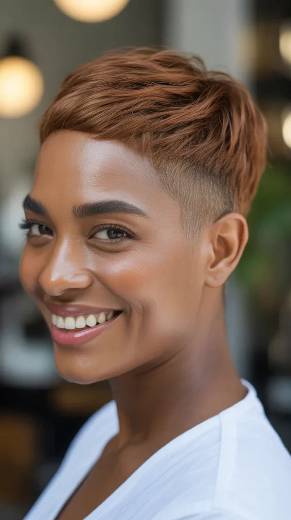 Pixie with Temple Fade and Sandy Brown Top