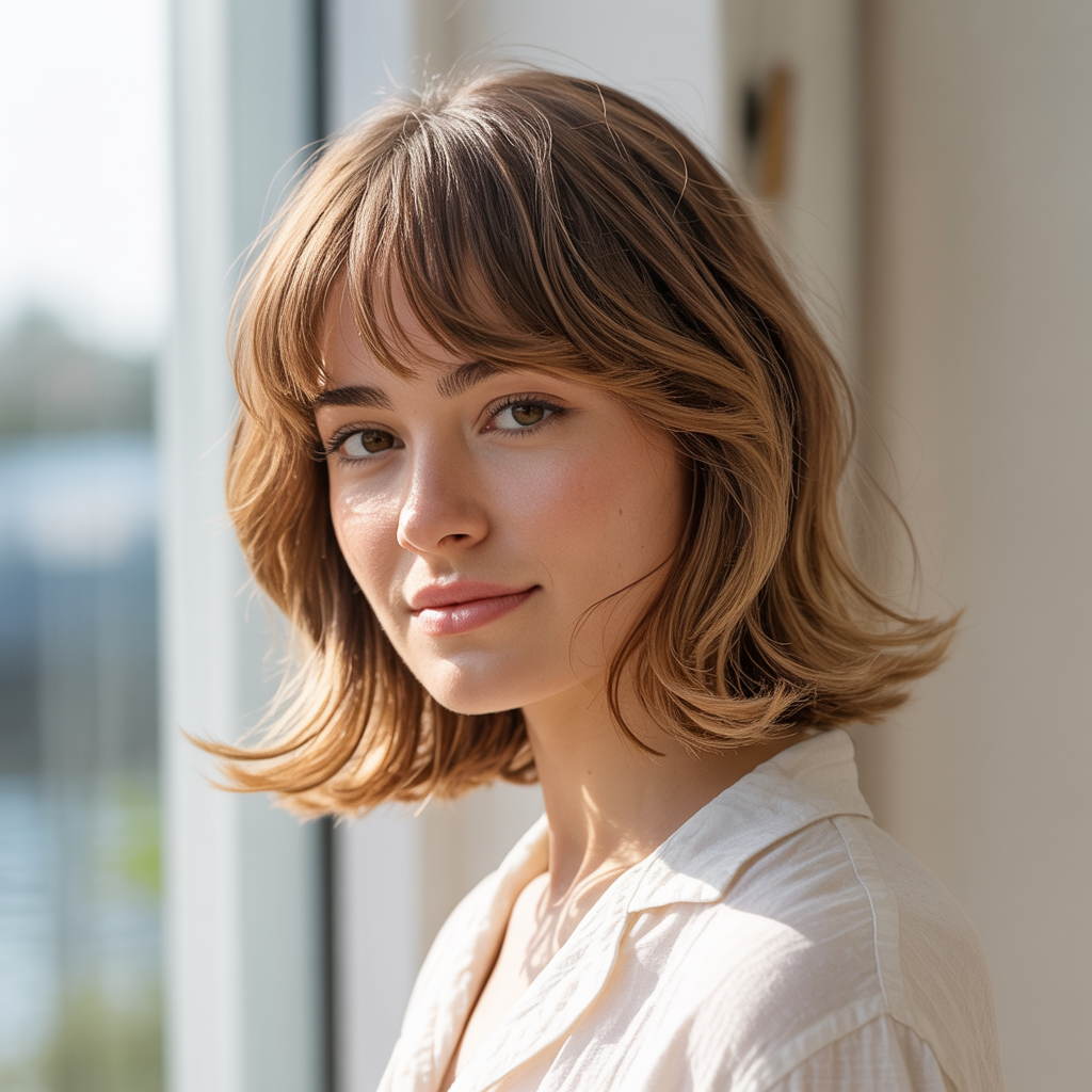  Medium Butterfly with Bangs and a Beach Wave Finish