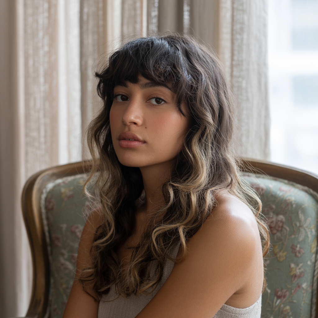  Medium Butterfly with Textured Bangs and Wavy Hair