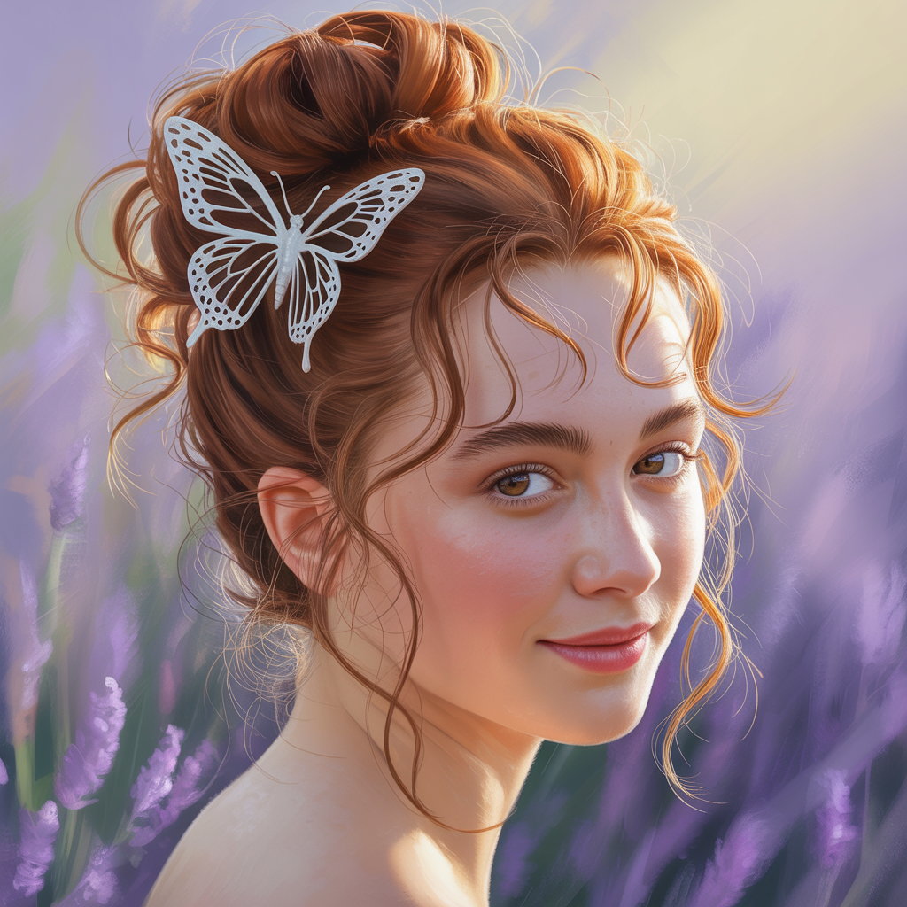 Butterfly with a Messy Bun and Loose Tendrils