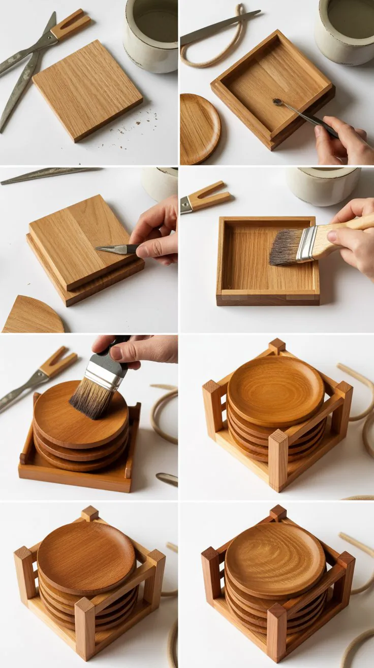 Wooden Coaster Set with Holder