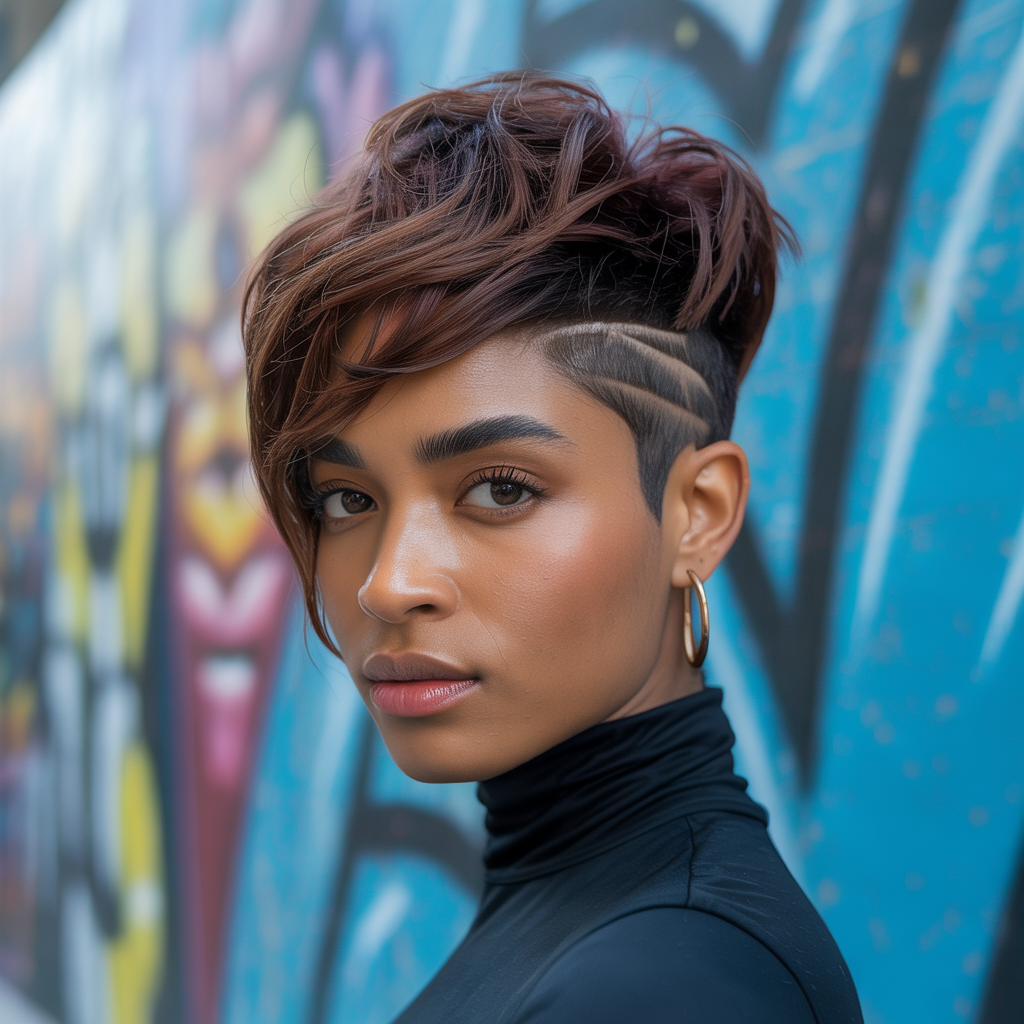 Pixie with Shaved Sides and Brown Top