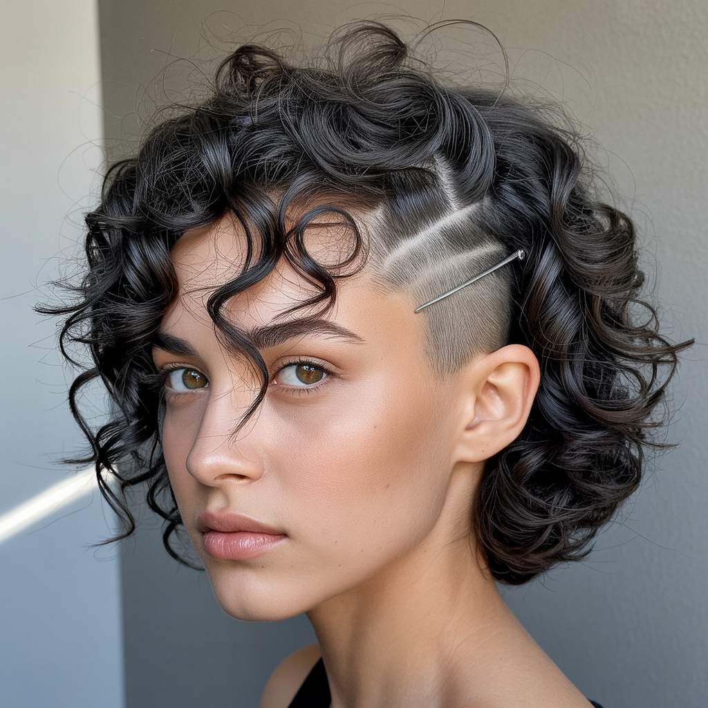Curly Butterfly Cut with Undercut Detail 
