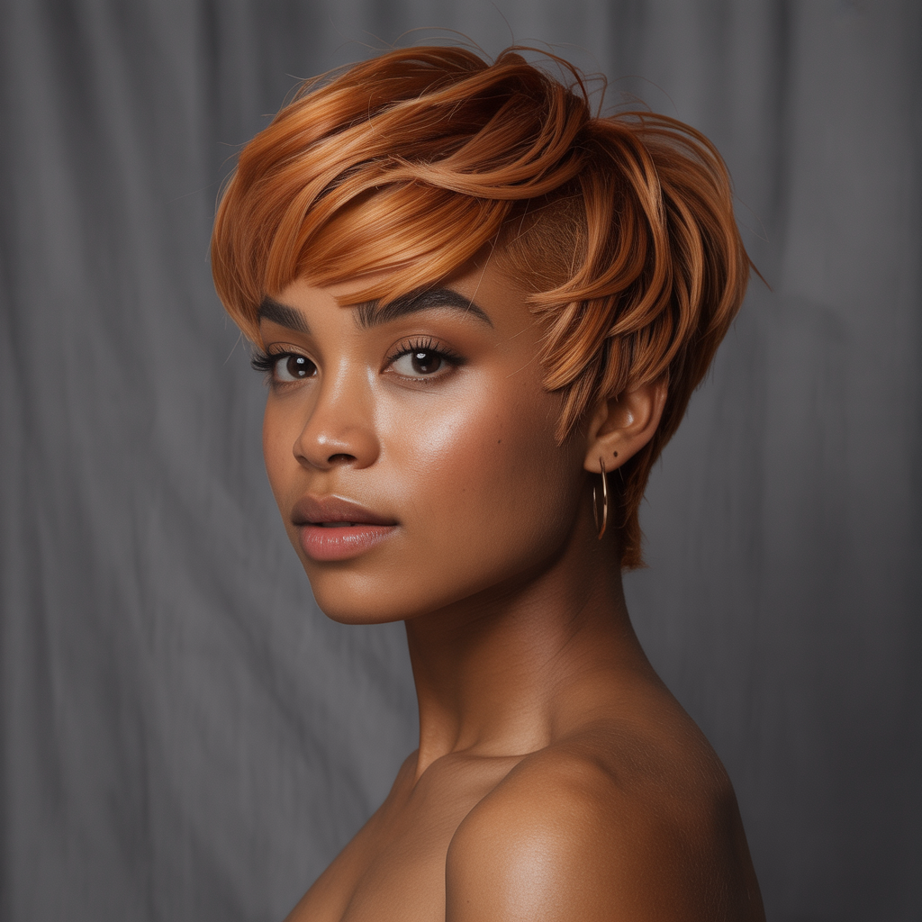 High-Shine Ginger Brown Pixie